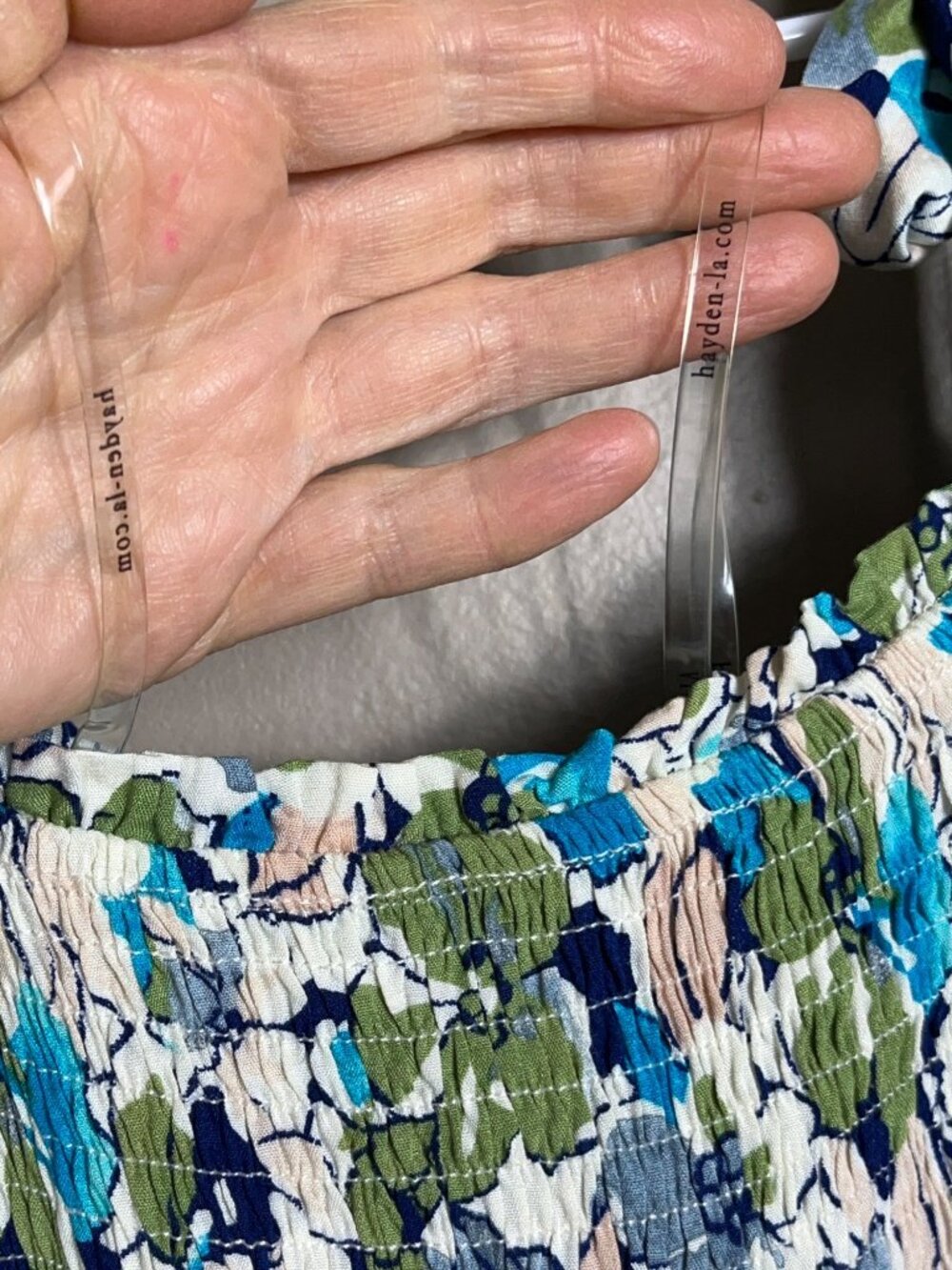 Hayden Dress Maxi Blue Floral Smocked Tiered Boho Pockets Coastal Travel Wom L - Picture 14 of 14